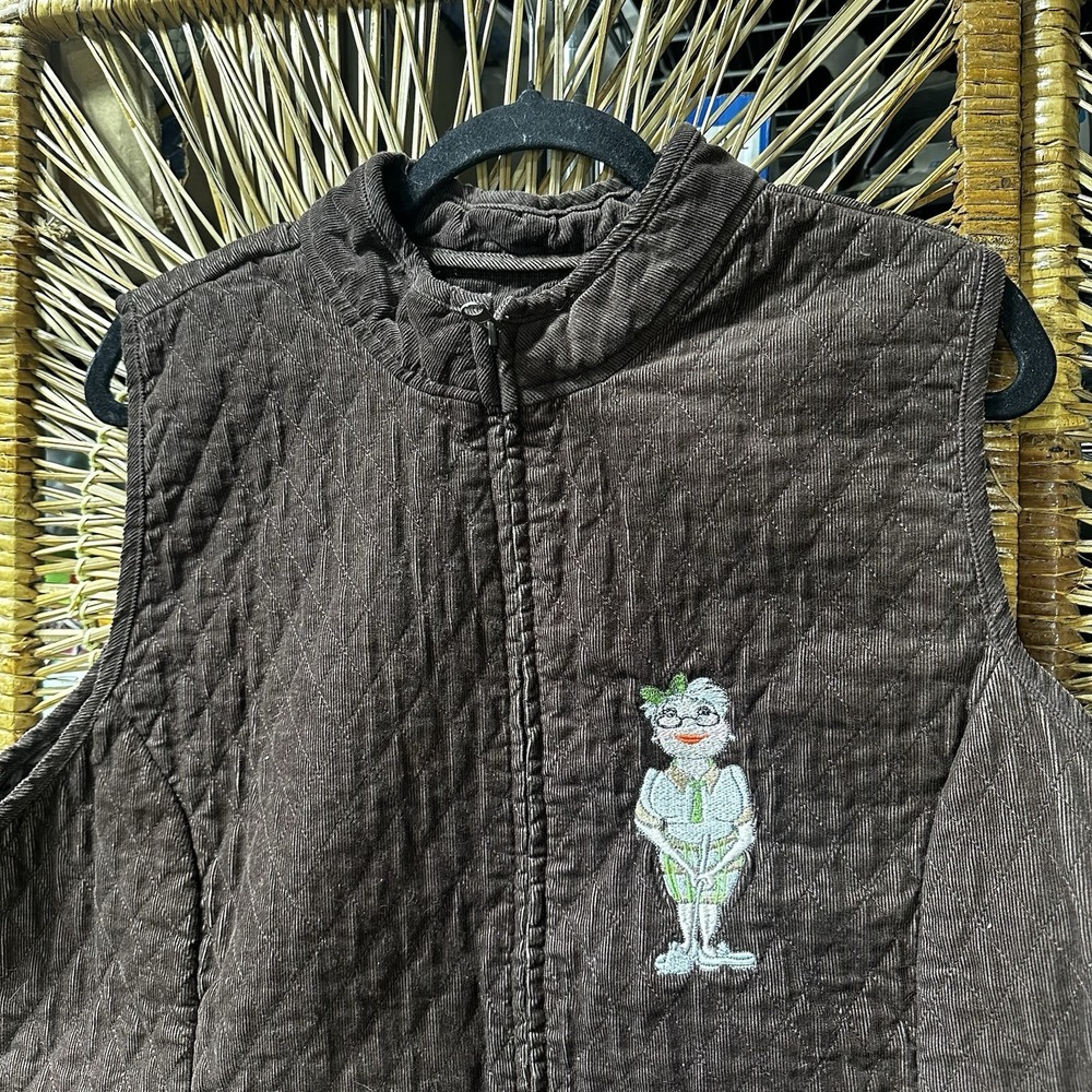 Women's 100% Cotton Embroidered Golf Vest Brown Corduroy Sz XL Basic Edition